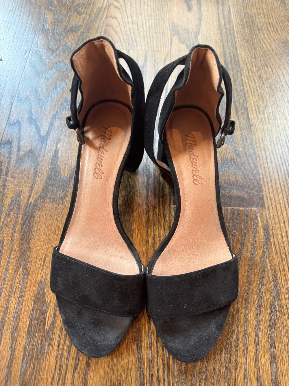Madewell Black Suede Ankle Strap Block Heels